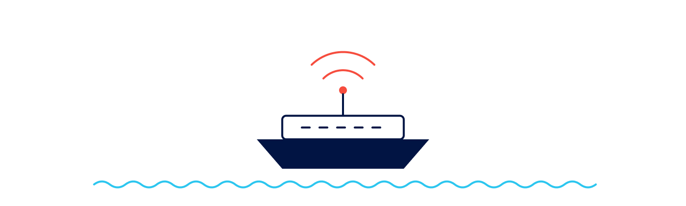 Line illustration of a cruise ship at sea